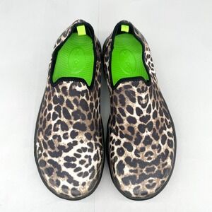 OOFOS Womens 8.5 OOmg Low Leopard Recovery Shoes Brown Black Slip On Comfort